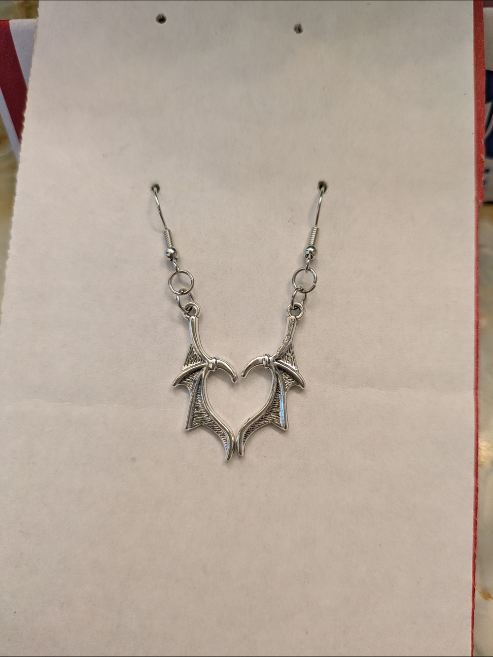 Silver Heart Dragon Wings Earrings Emo Goth Gothic Fantasy Alt Y2k Grunge